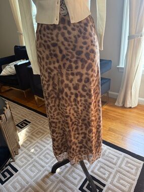 Leopard Print Maxi Slip Skirt in Brown